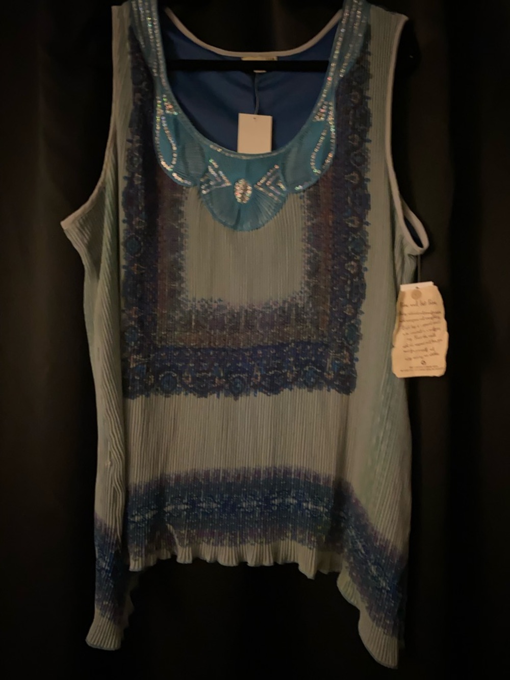 Sleeveless Blue Embellished Women's Top